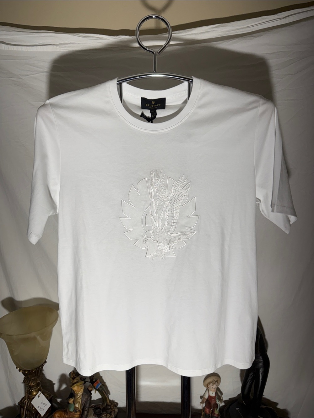 Belstaff White Crewneck Short-Sleeve Tee with Embossed Eagle Logo
